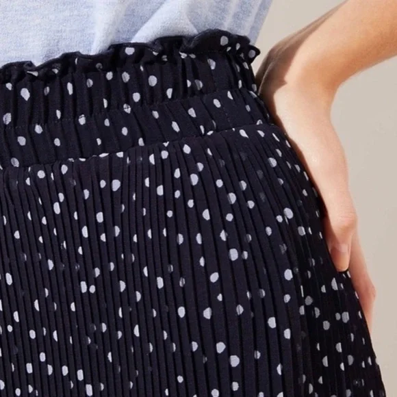 LOFT Skirts Loft Navy Dotted Pleated Midi Skirt Poshmark
